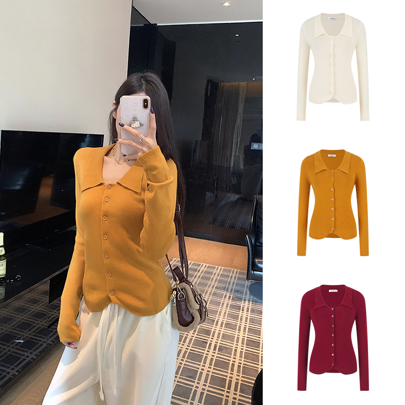 【5-8米运补】魔西女王法式翻领小飞袖针织小衫洋气显瘦开叉上衣女