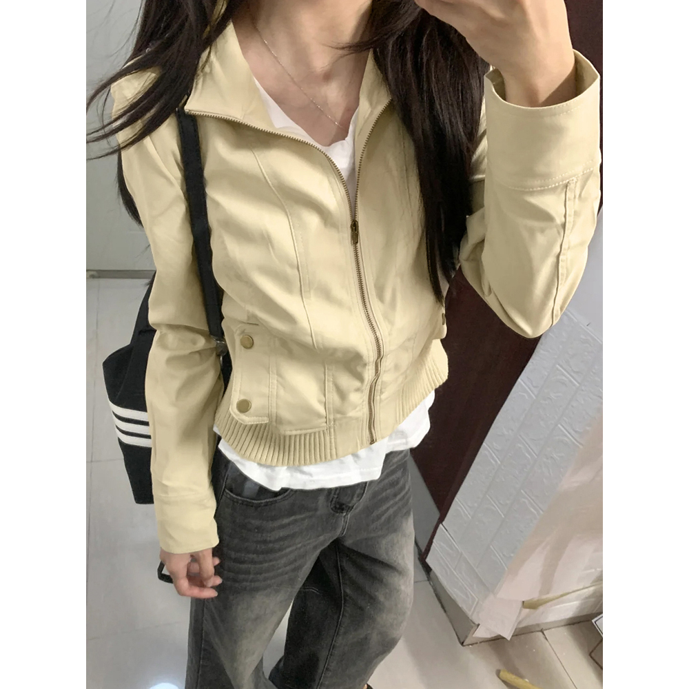 美式复古设计感夹克短外套女春秋季新款修身显瘦短款翻领开衫上衣