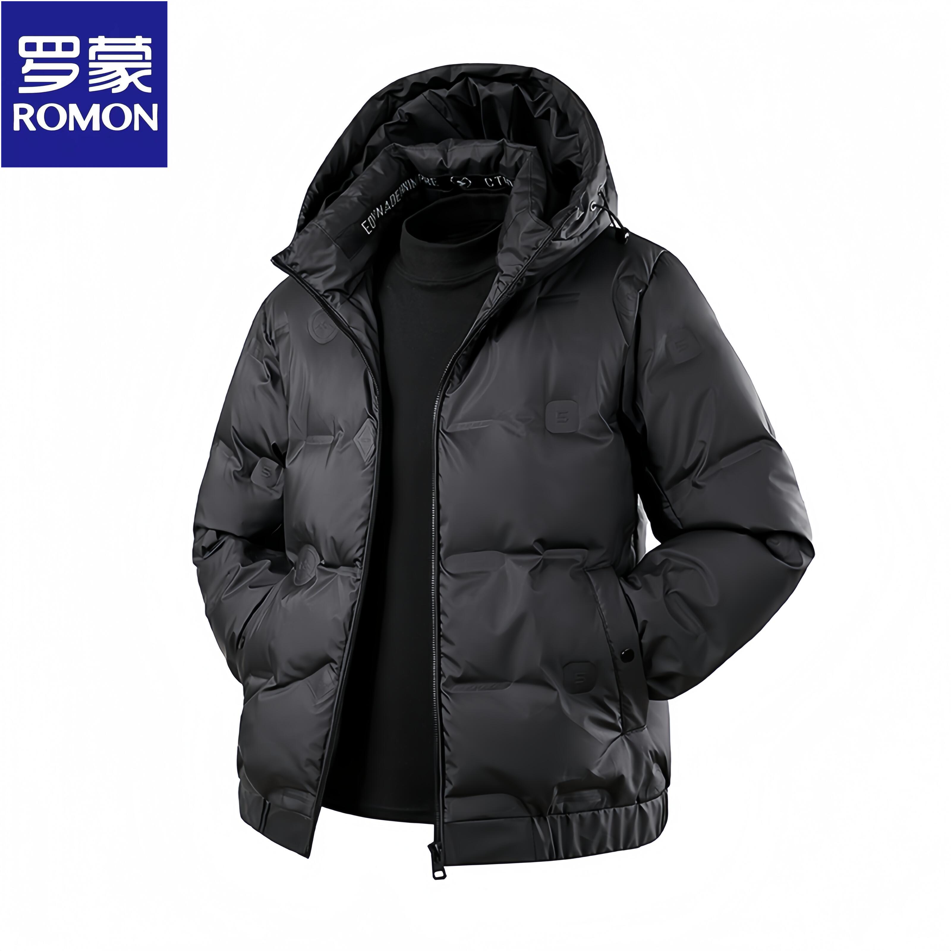Romon/罗蒙冬季新款男士连帽短款羽绒服时尚潮流帅气保暖上衣外套