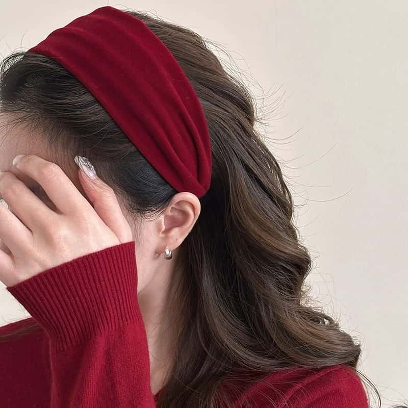 新年红色宽版丝绒发箍女2024新款秋冬高颅顶头箍时尚洋气发卡发饰