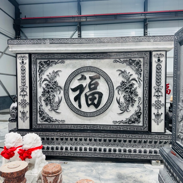 石浮雕庭院迎门墙福字壁画定制镂空装饰户外庭院玄关照壁
