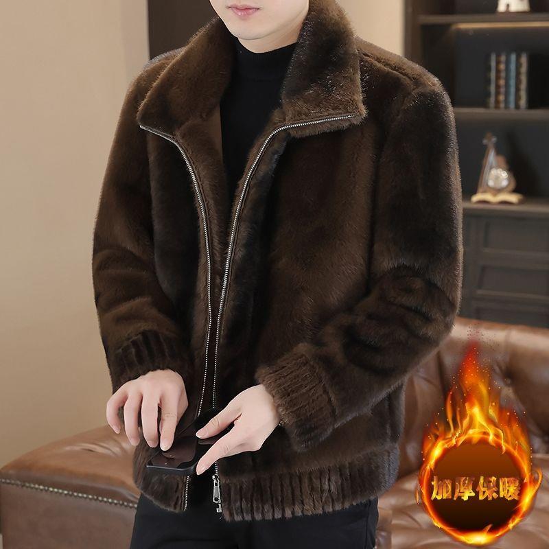 冬季海宁时尚痞帅双面穿保暖外套商务立领仿貂绒皮毛一体夹克