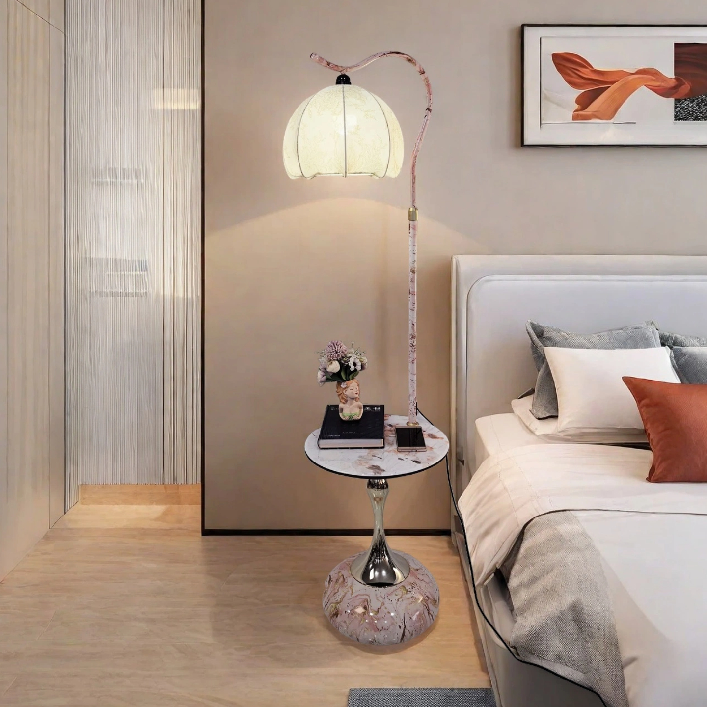 艺术型边几落地灯氛围灯床头灯客厅卧室床头柜简约一体立式轻奢几