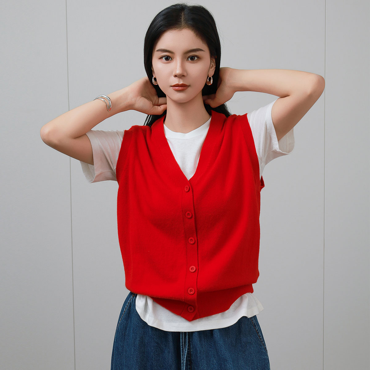 LA MAISON ONE  100羊毛单排扣开衫叠穿百搭针织背心L253M141