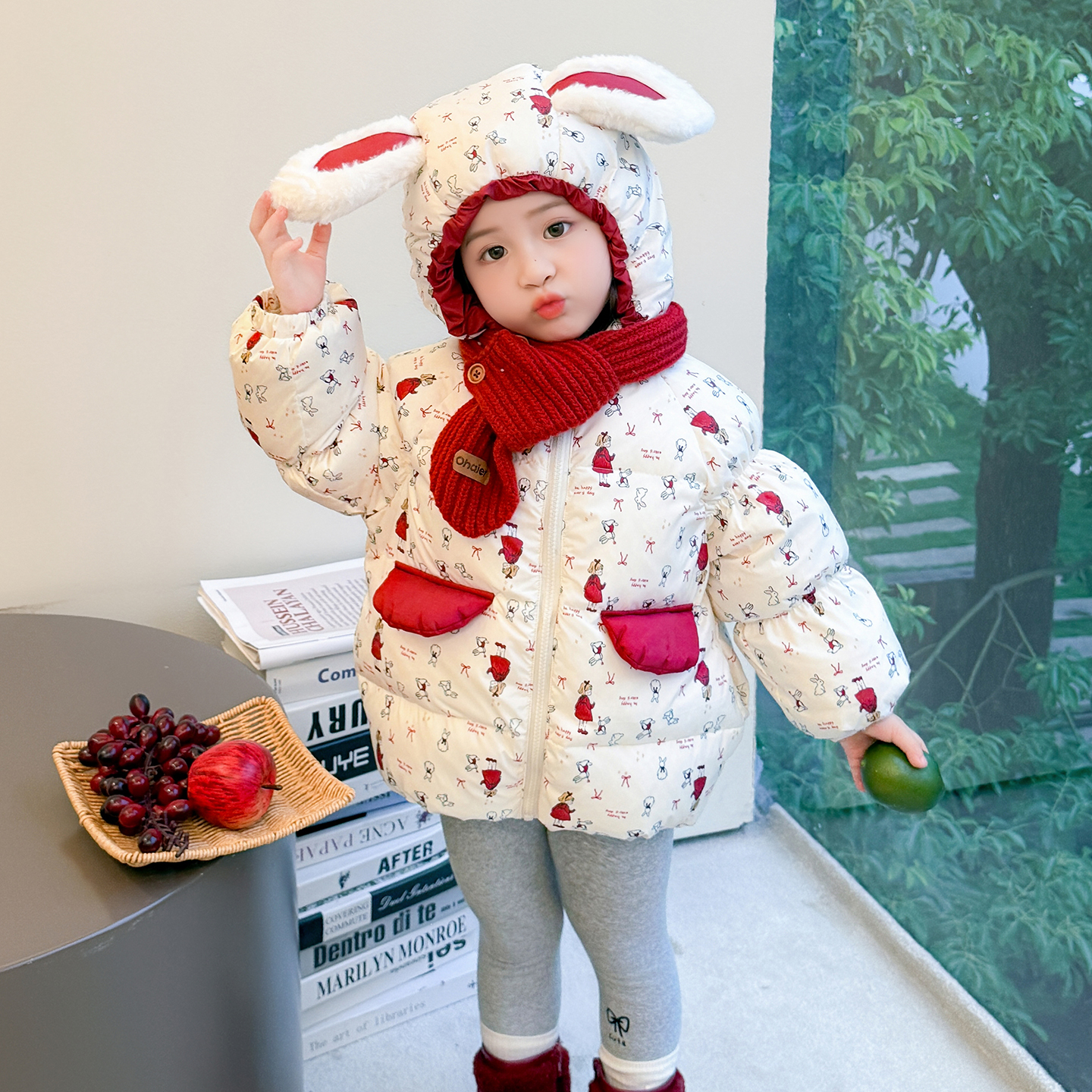 女童羽绒服加厚冬季2025新款洋气儿童满印兔子棉服女宝宝冬装保暖