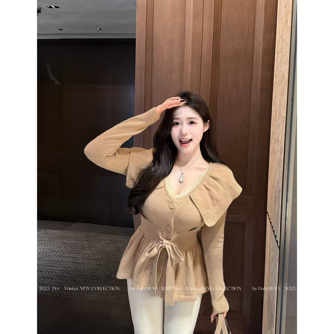 【不费力美女】温与柔法式温柔荷叶边毛针织衫气质针织显瘦毛织衫