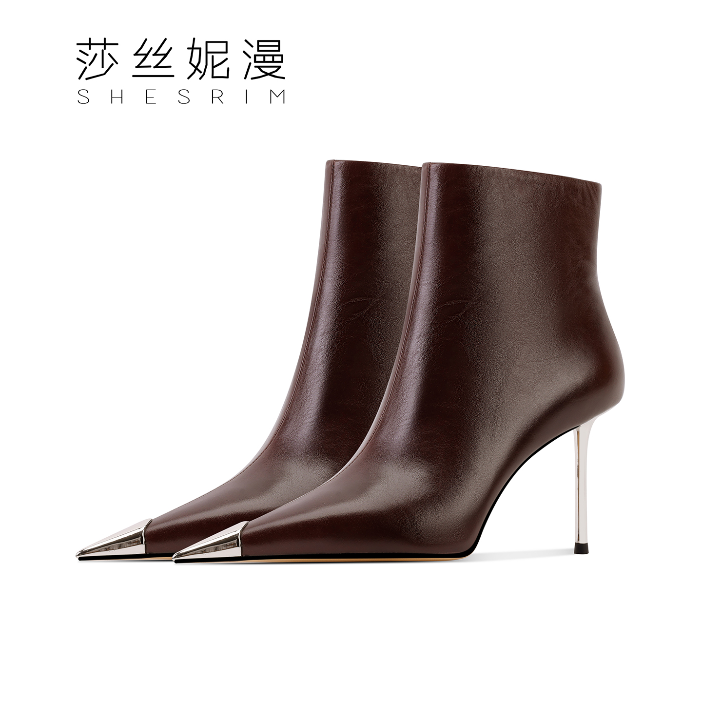 「6.5/8.5CM」高跟短靴女冬季新款防踢头时装靴百搭细跟女靴绒/单里