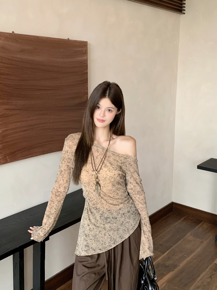 黑猫+《现货现发》2025辣妹穿搭晕染不规则长袖针织衫秋抽绳休闲裤