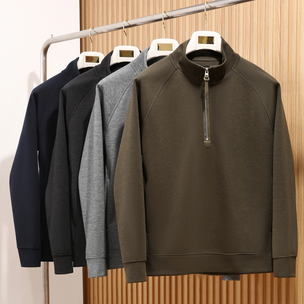 羊毛天丝莱赛尔！轻奢极简秋冬男士防风保暖立领半拉链衫外套