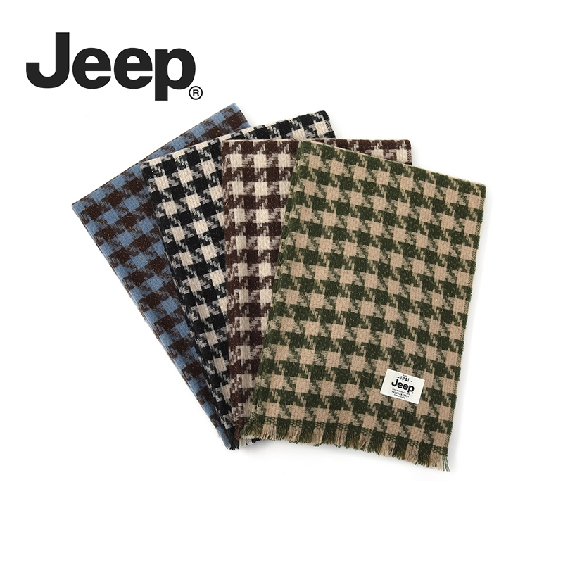 Jeep披围两用秋冬时尚复古千鸟格围巾加厚百搭保暖防风绒线围脖