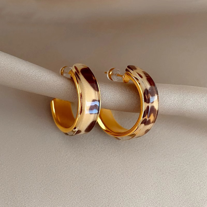 合金耳饰 复古C型豹纹耳钉女气质高级感小众设计耳环港风秋冬耳饰