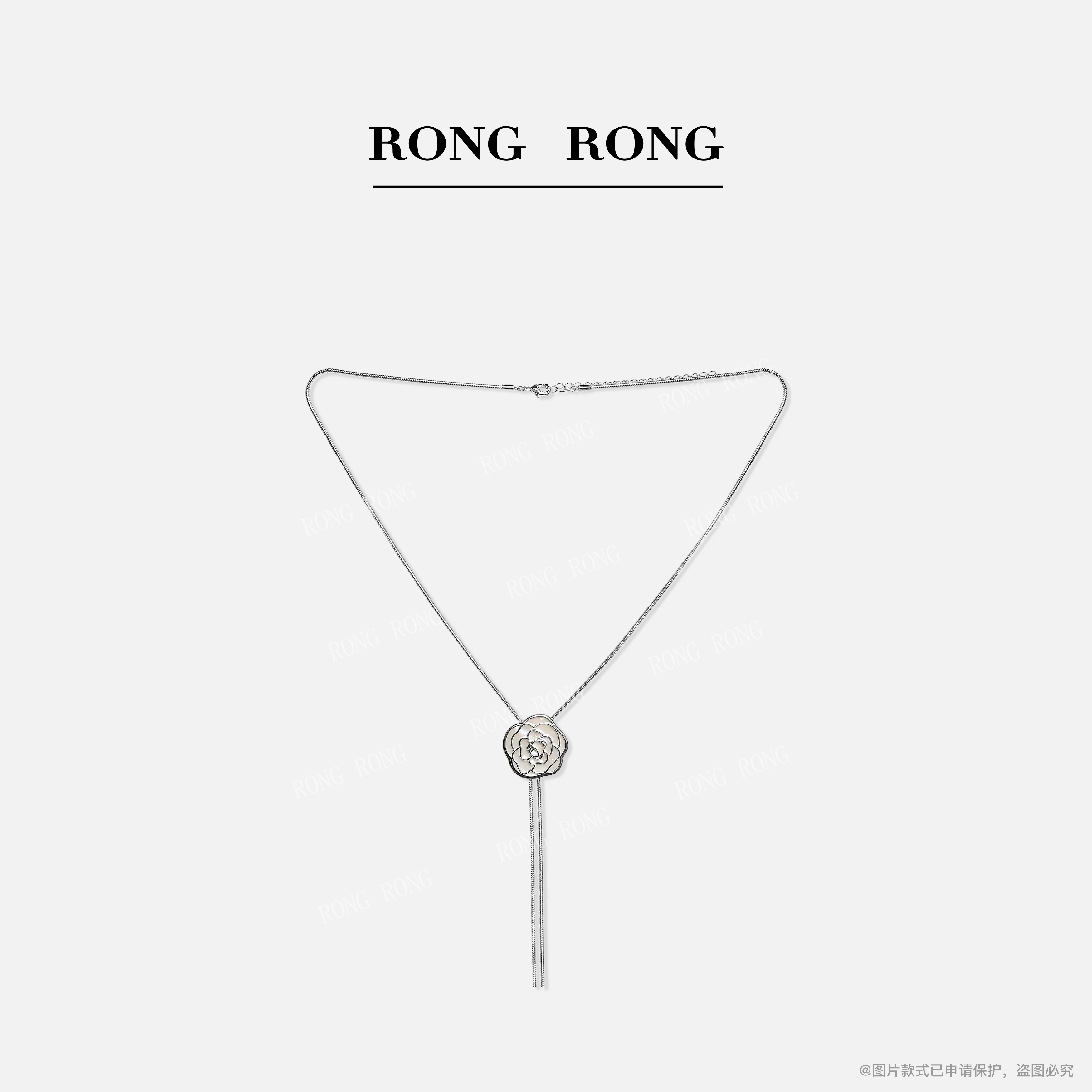 铜合金项链 RONRGONG 高级感黑白玫瑰项链D202503141002