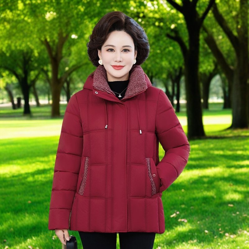 新款妈妈装中老年棉服女短款大码加厚过冬修身显瘦棉衣【87】