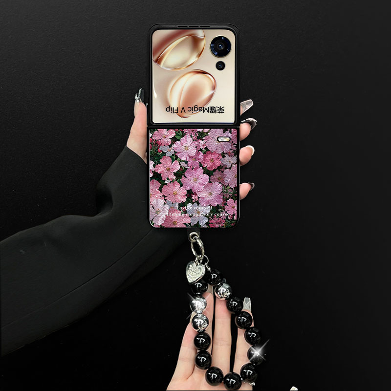 适用荣耀magicvflip手机壳繁花似锦小羊皮折叠壳全包简约保护套