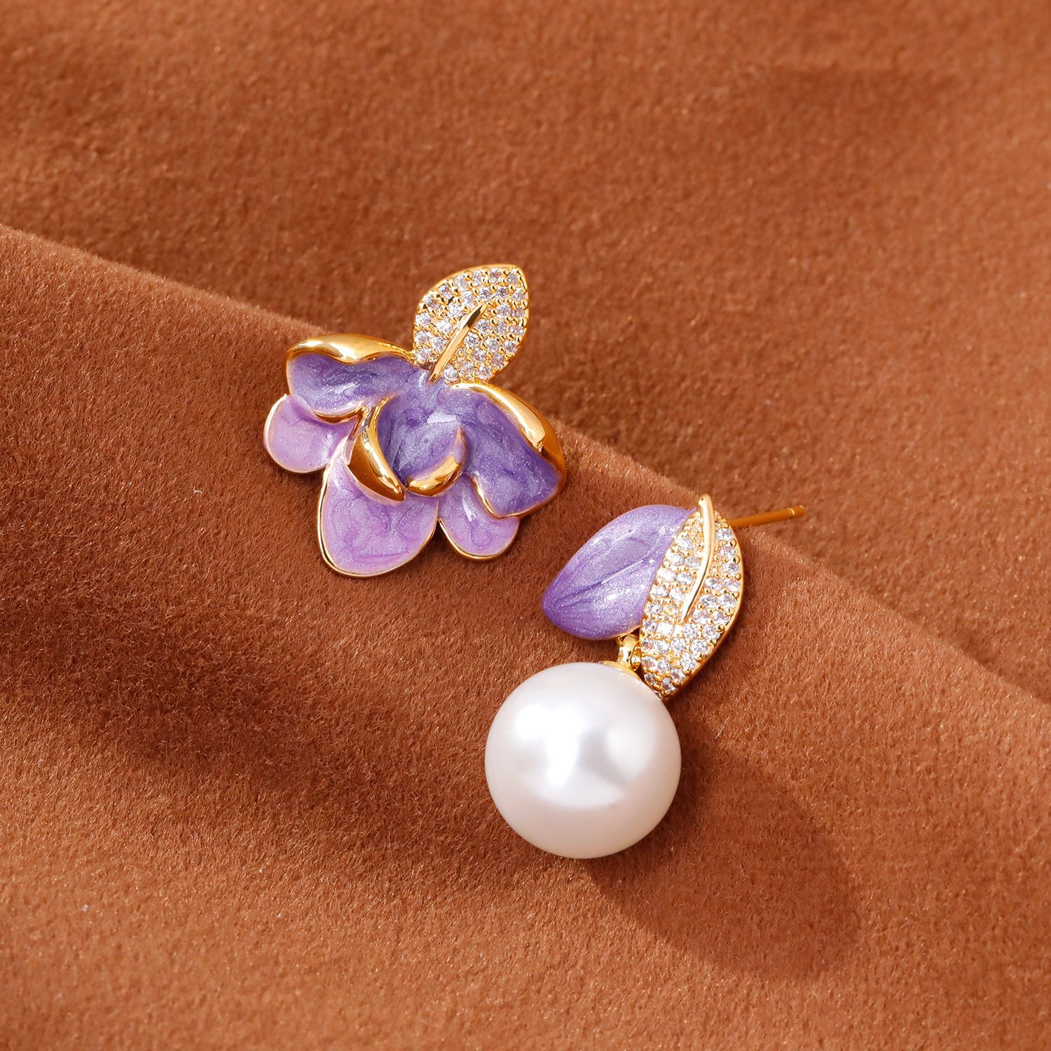 铜合金耳饰 鼎溢2025不对称滴釉珐琅耳环轻奢气质高级zx