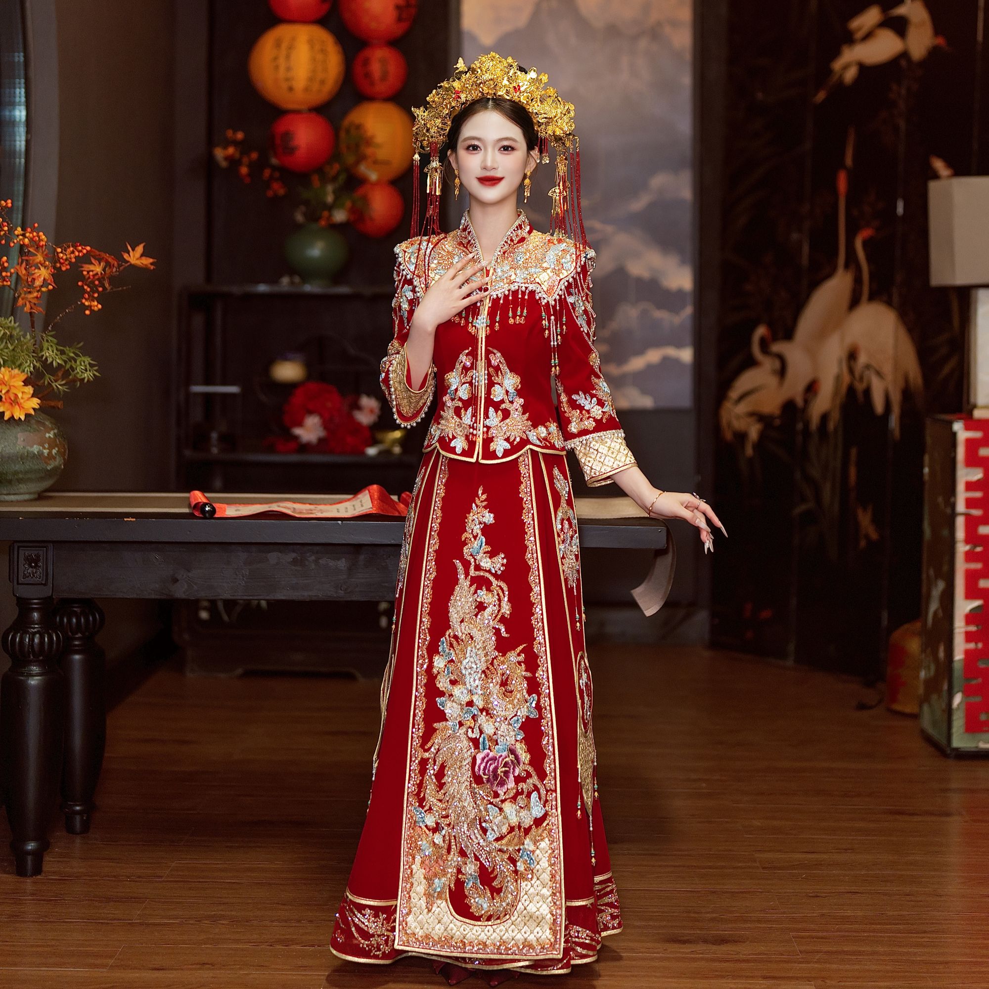 奢华秀禾服新娘结婚服装2025新款丝绒撞色中式嫁衣出阁服敬酒出门