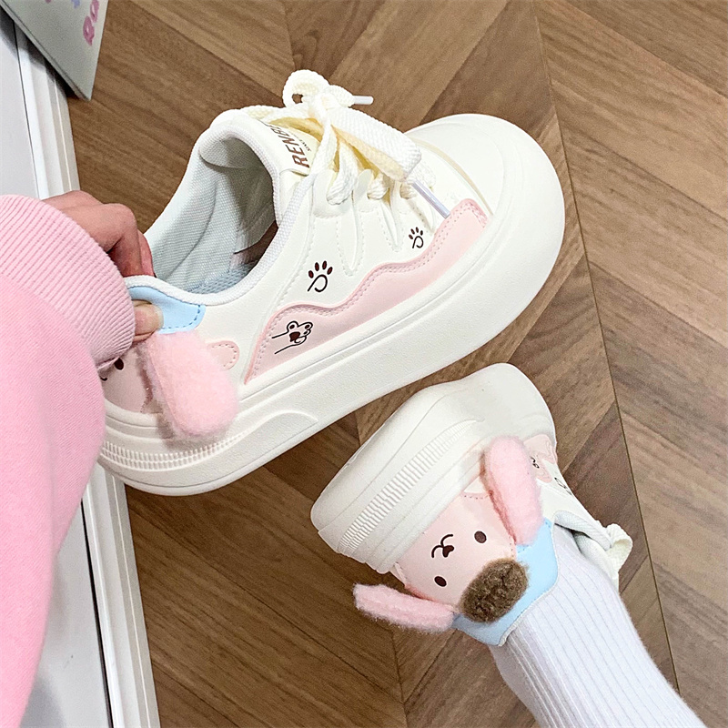 人本多巴胺小白鞋女2025冬季新款运动休闲鞋原创可爱小狗百搭板鞋