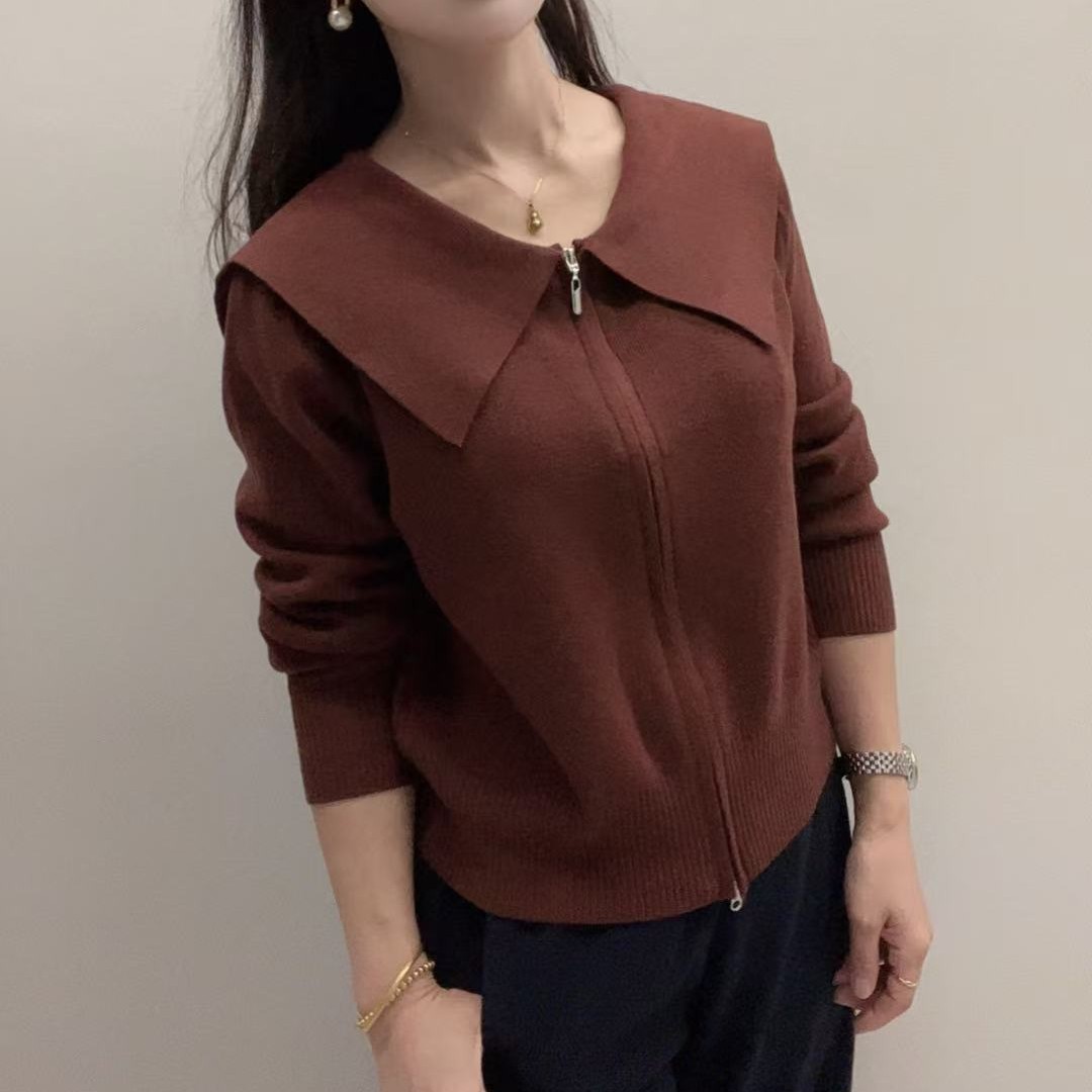 杜姐家海军领拉链开衫