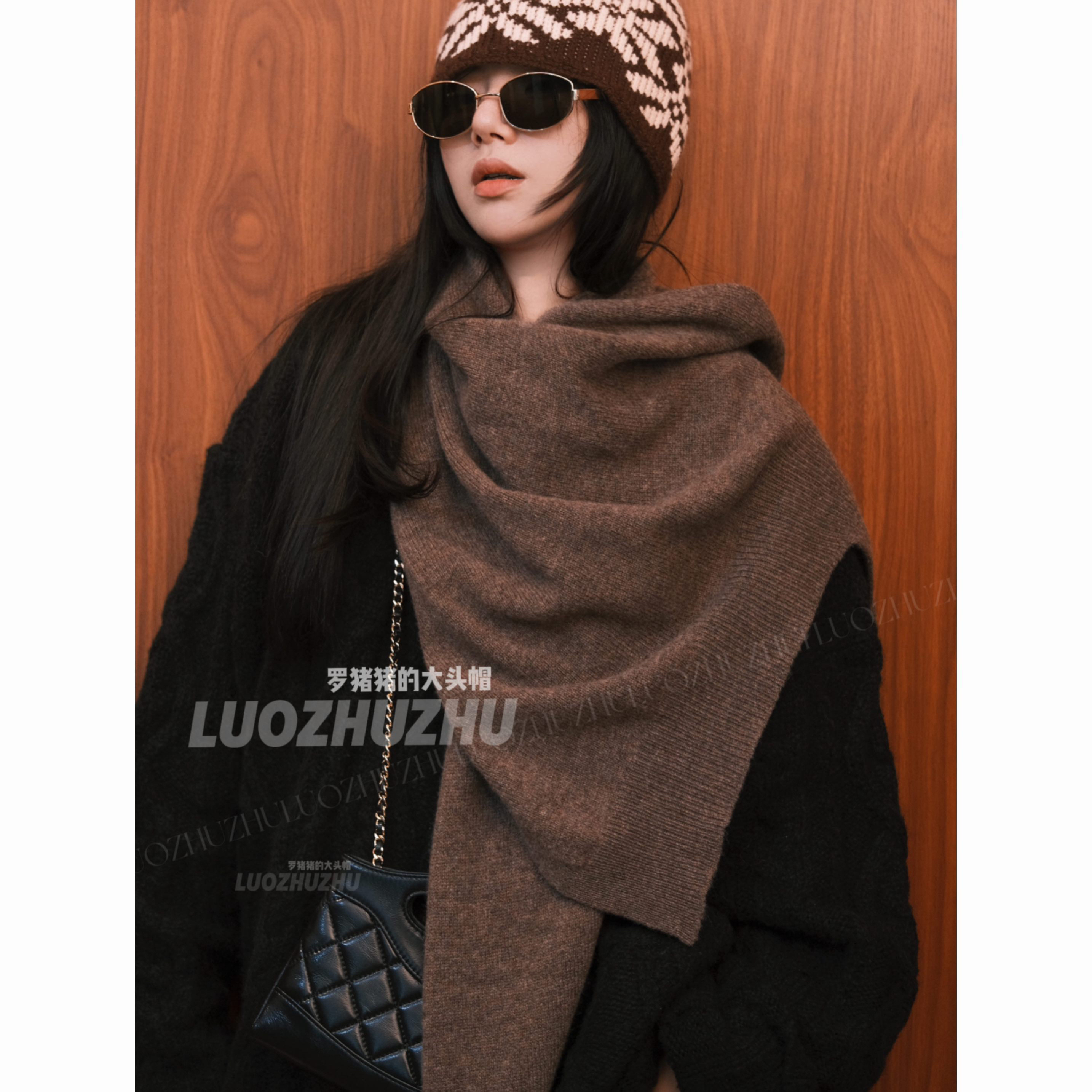 罗猪猪【安哥拉红】100%澳州羊毛不规则全羊毛围巾高品质大披肩