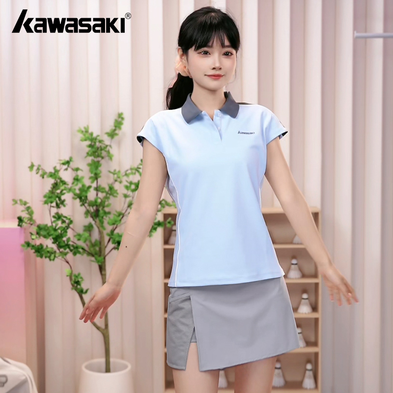 kawasaki/川崎羽毛球服女款专业运动polo衫休闲小飞袖速干T恤2041