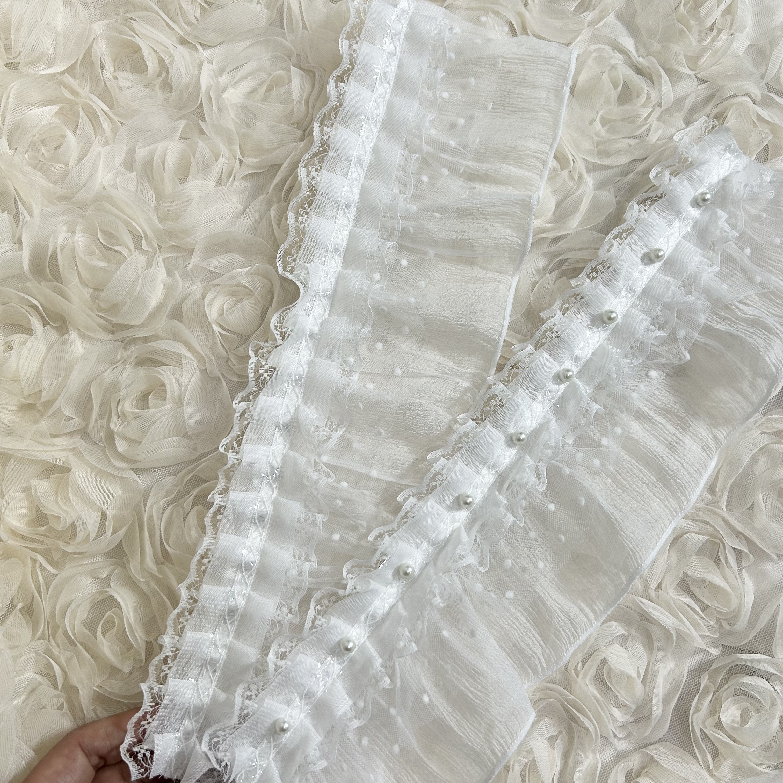 金源窗帘花边配件立边法式温柔立边小圆点三层花边