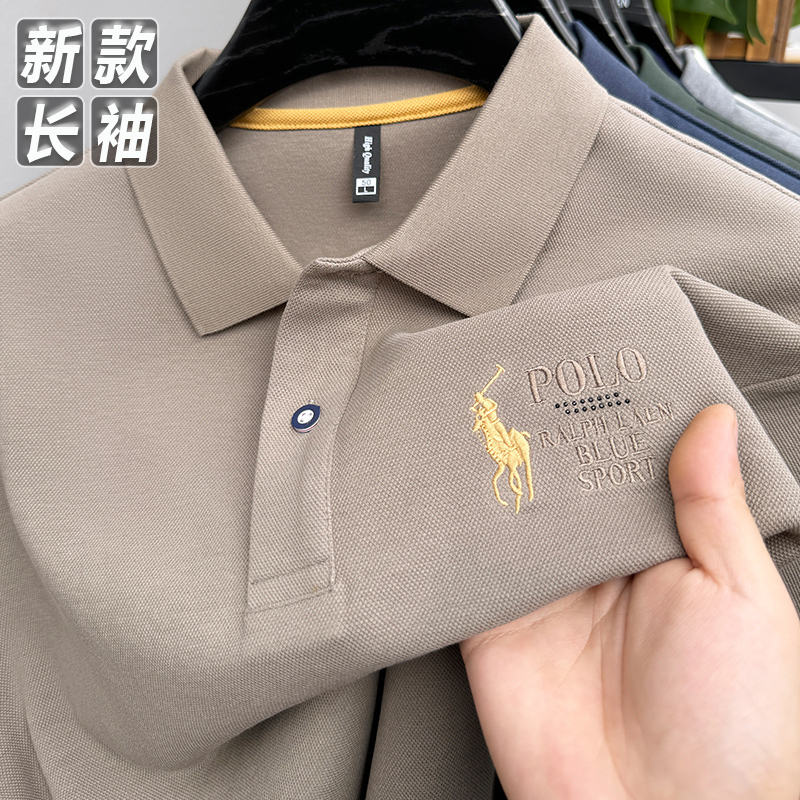 秋季新款长袖T恤男士保罗翻领刺绣polo衫商务休闲大码上衣打底衫