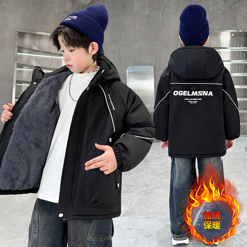 男童秋冬装加绒外套2025新款中大儿童冬季加厚6-12岁男孩洋气风衣