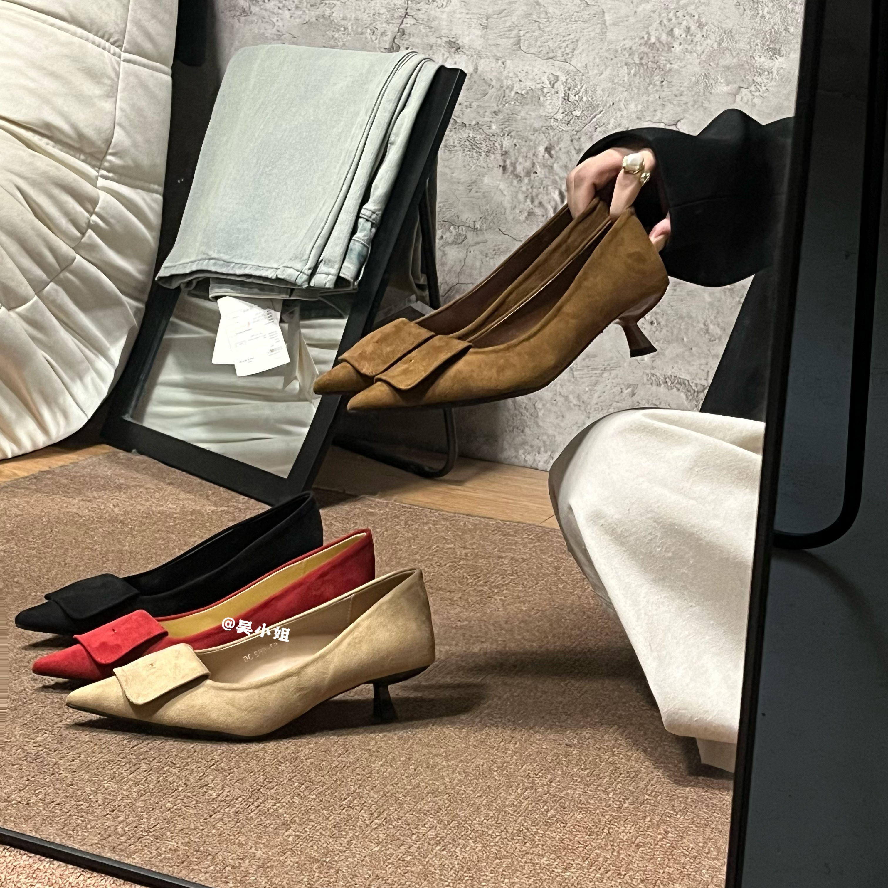 2025秋季新款复古气质尖头高跟鞋女绒面一脚蹬气质百搭通勤单鞋