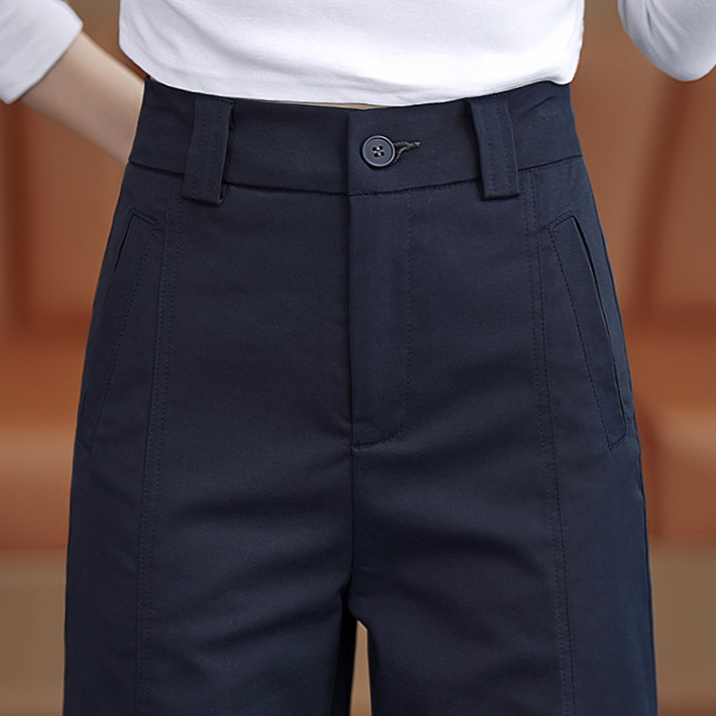 藏青色天丝棉休闲裤女2025秋季高腰显瘦宽松垂感窄版阔腿直筒长裤