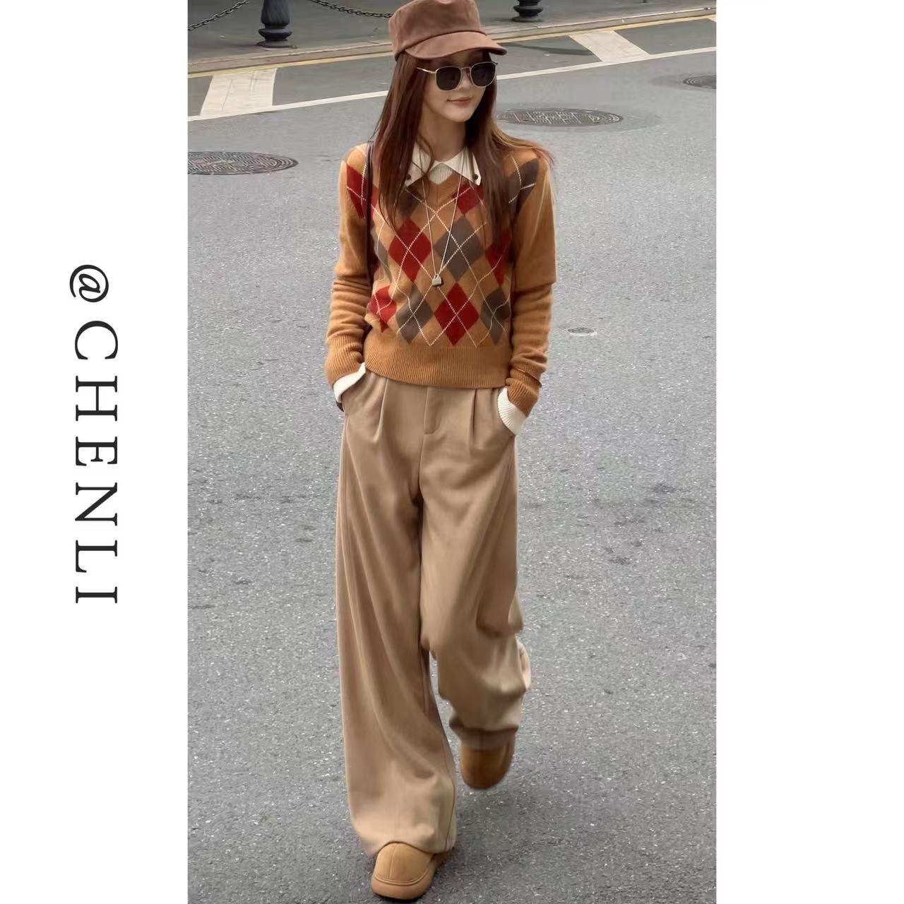 XiANJiE 2025秋冬新款【港岛落日】醋酸羊毛气质百搭休闲长裤