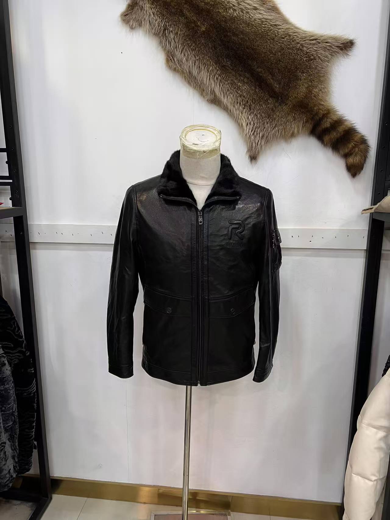 男士皮貂一体山羊皮水貂夹克飞行服真皮皮衣保暖男款2507