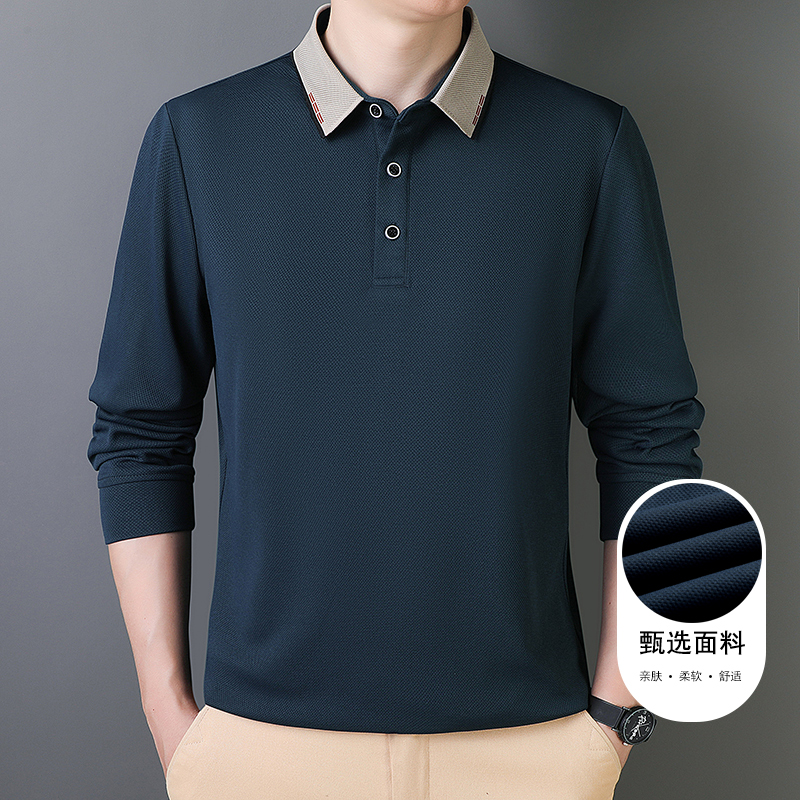稻草人2025秋冬季中老装商务休闲男士长袖POLO杉加绒大码翻领T恤