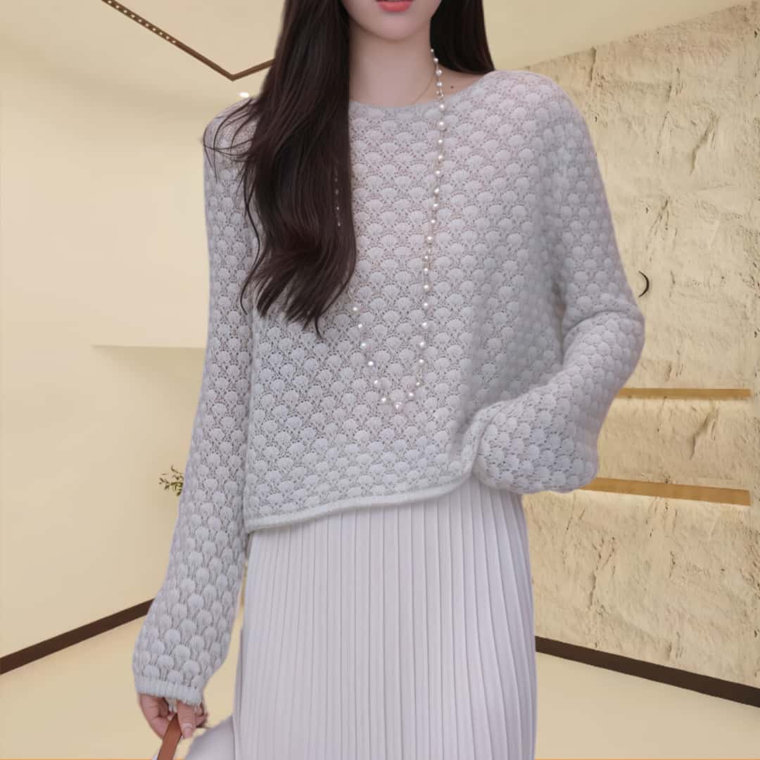 早秋圆领针织衫穿搭网红新款时尚百搭洋气珠绣薄款长袖套头内搭