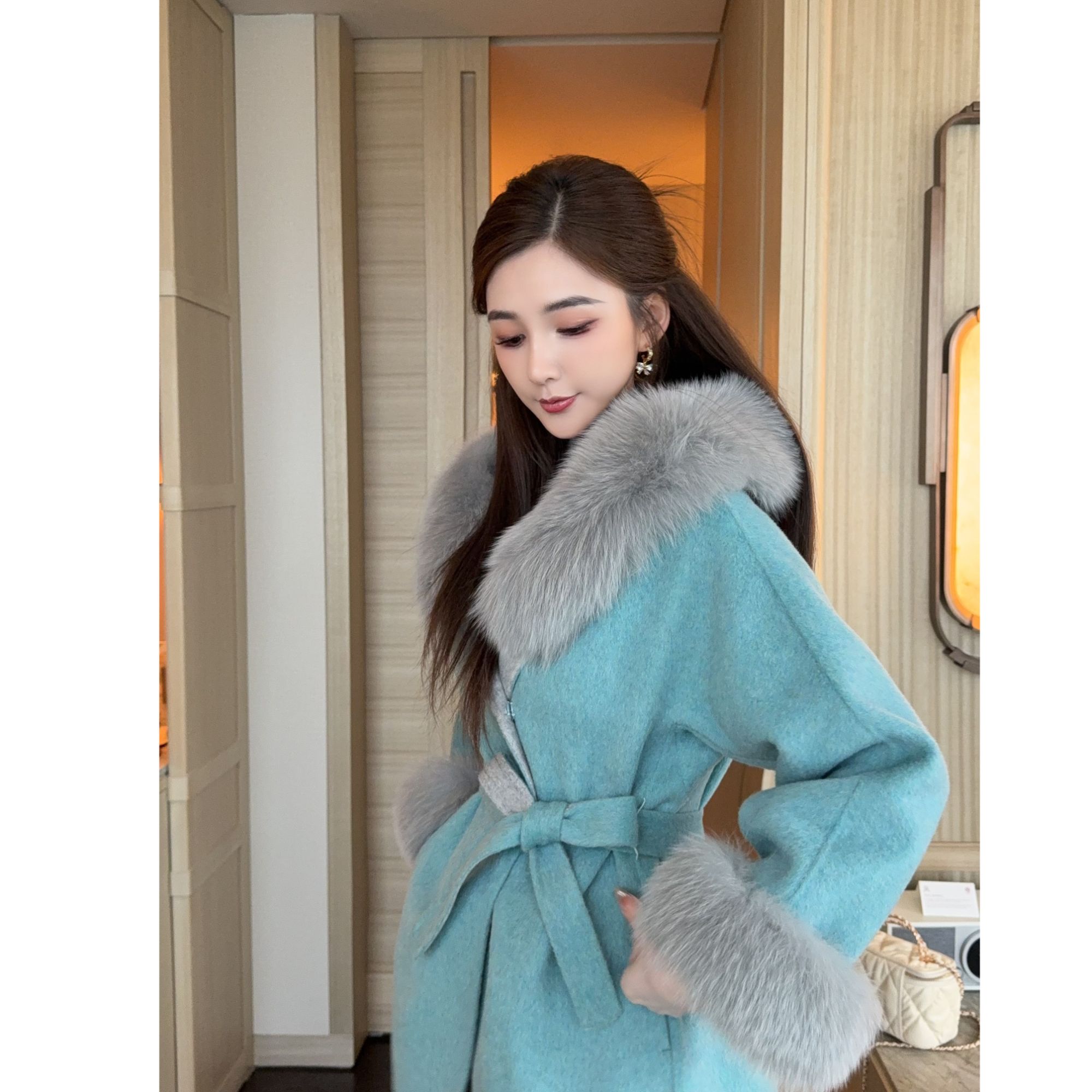 COCO BECCI【挪威冬雪】100绵羊毛千金高级感撞色呢外套CFJJC300117