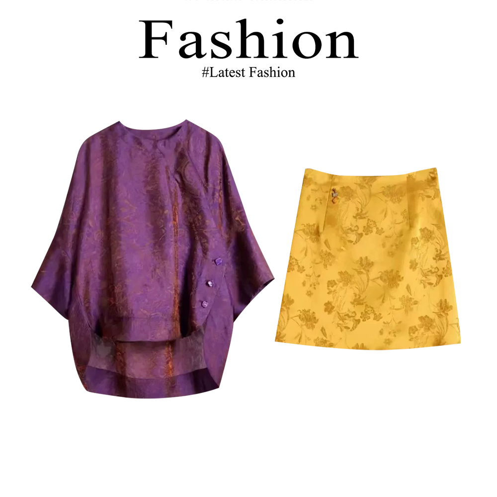 巨好看的夏装一整套新中式国风轻熟小众不撞款紫色衬衫两件套装裙