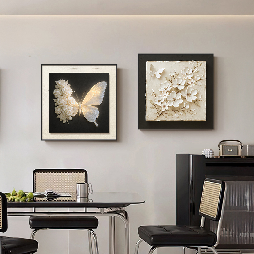 现代简约餐厅装饰画高级感法式饭厅餐桌挂画卧室新款蝴蝶客厅壁画