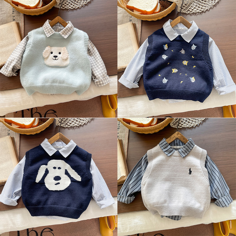 休闲风套头男女卡通单排扣常规上衣+马甲洋气两件男女宝童装新款1