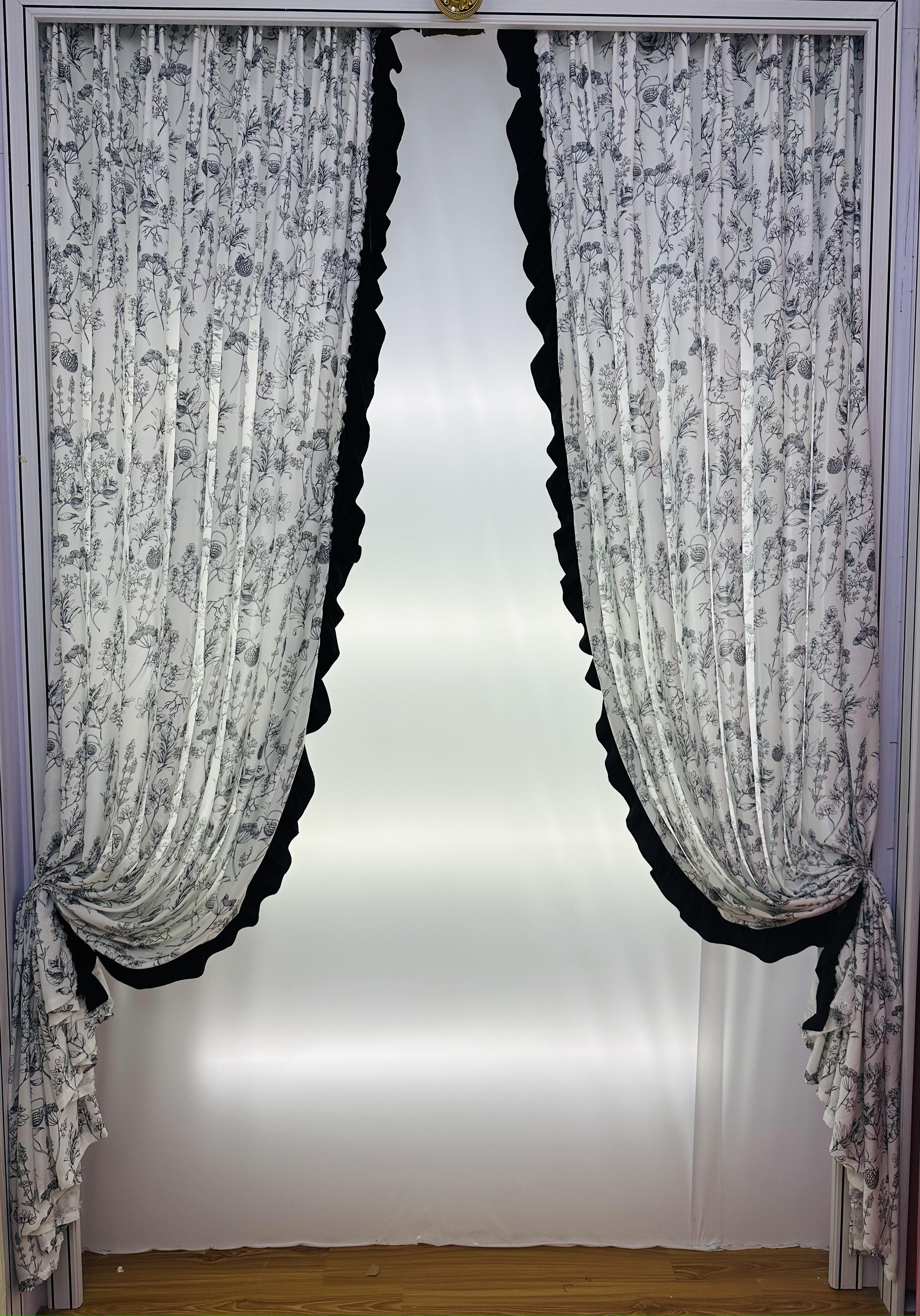 黑白花布法式风格客厅，卧室窗帘