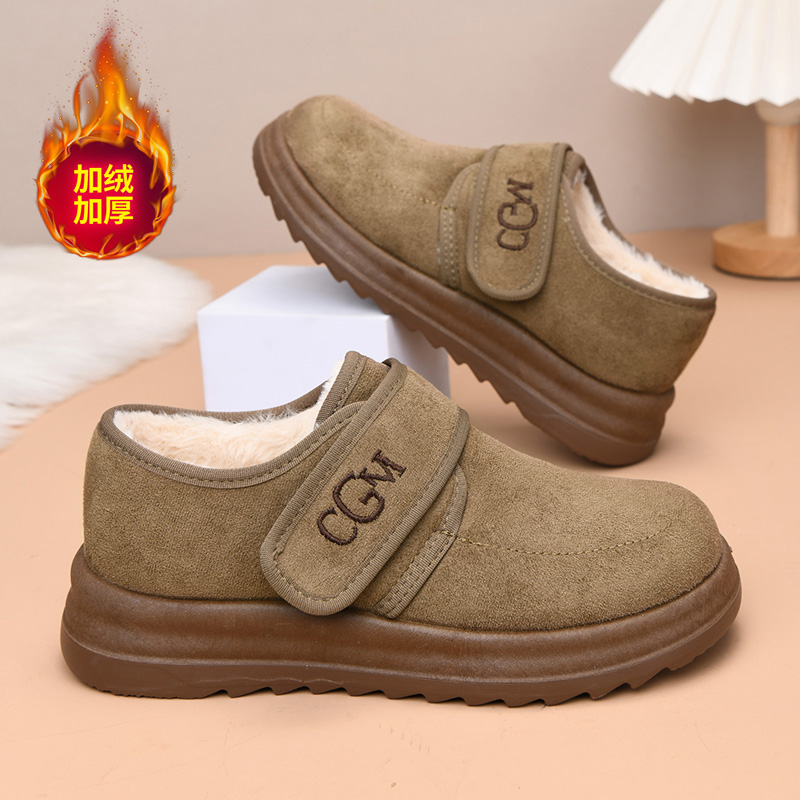 加绒磨砂面包棉鞋女款2025冬季新款平底百搭韩版勃肯鞋保暖雪地靴
