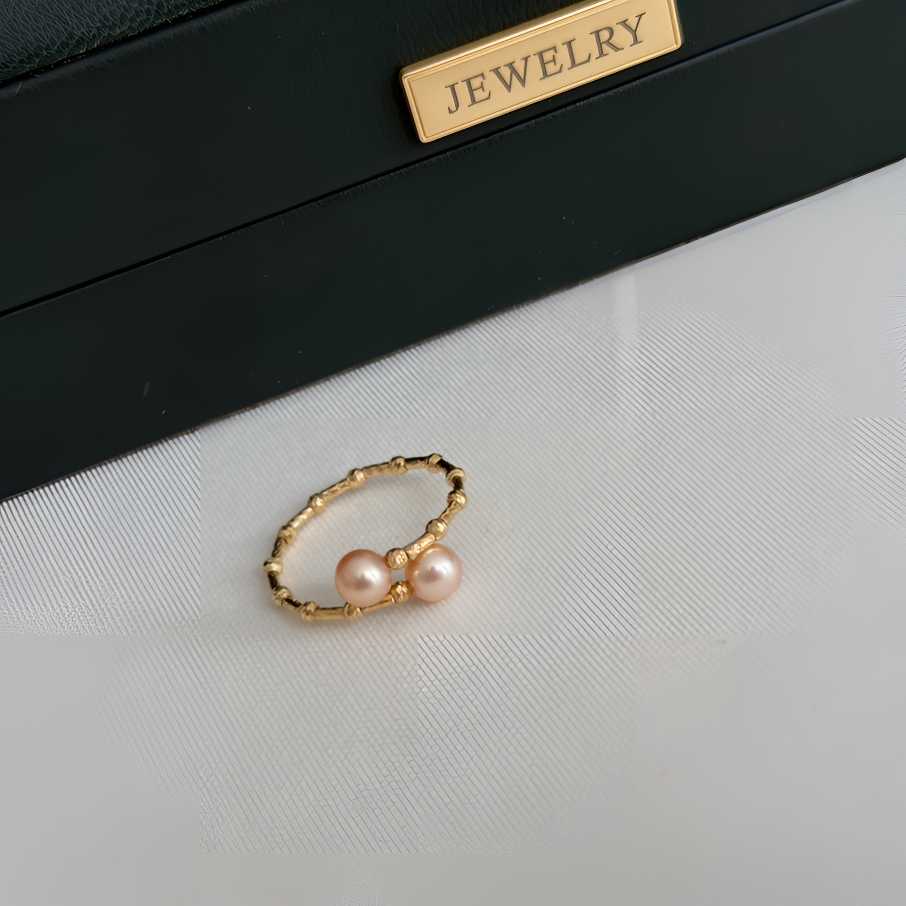 18k黄金管璀璨竹节4-5mm天然淡水珍珠戒指