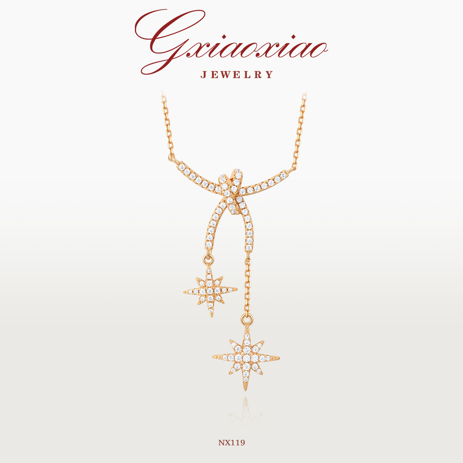 G XIAOXIAO 925银 镀K金 高级设计师款绳结八芒星项链 NX119