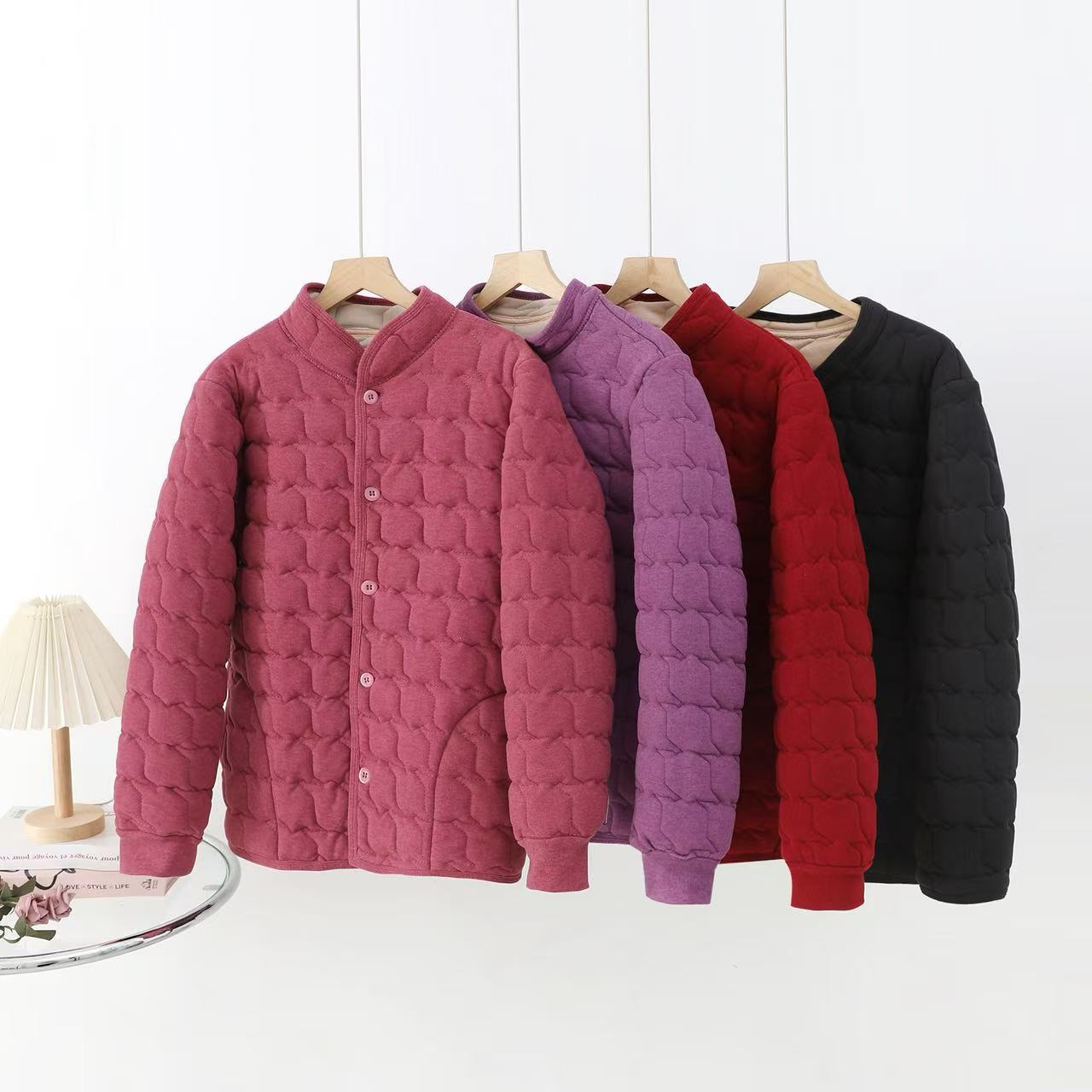 (系扣立领）双面德绒中老年女装大码冬季时尚妈妈装棉服