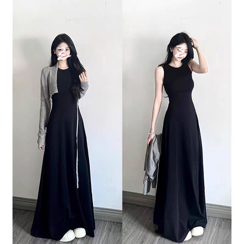 法式气质优雅半高领无袖连衣裙女夏季新款高级感收腰显瘦垂感裙子