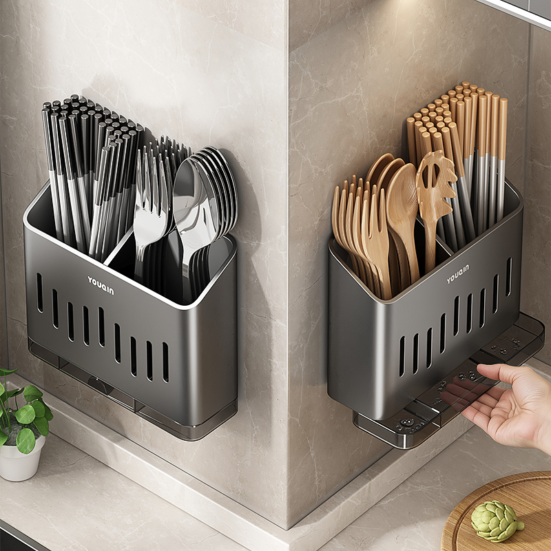 优勤不锈钢筷子收纳盒厨房沥水筷子筒壁挂式筷子笼家用筷子置物架