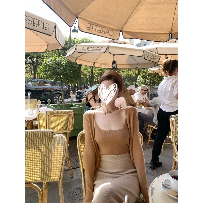 芭蕾日常感百搭套装女2025秋季新针织开衫背心半身裙三件套00771