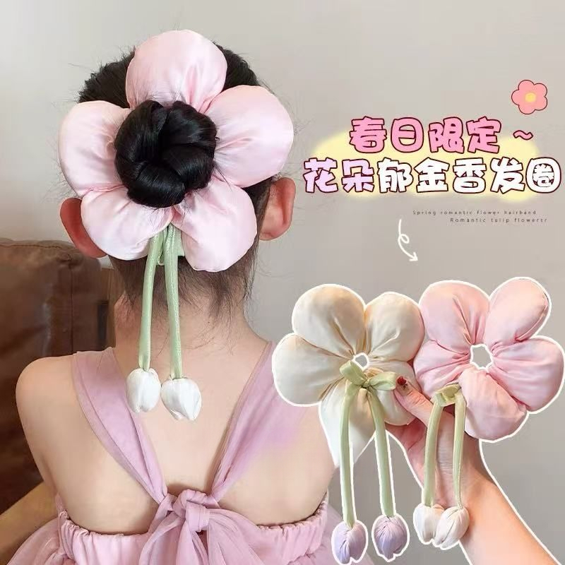 春日限定儿童郁金香花朵大肠发圈大号花朵发绳女童丸子头发饰头绳