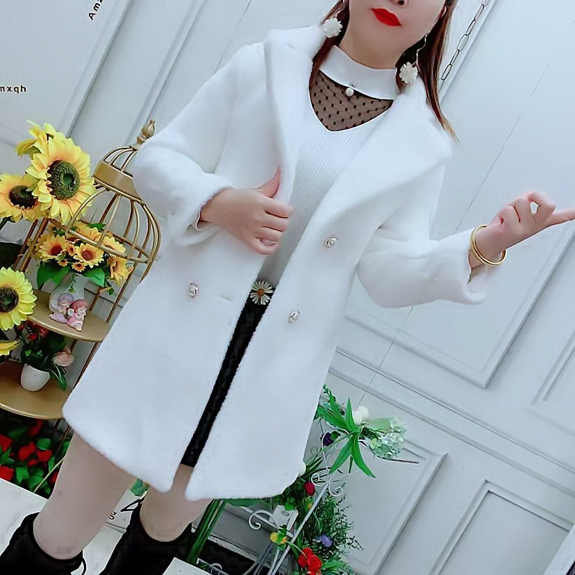 秋冬高品质气质名媛仿水貂绒外套中长款时尚修身百搭洋气妮子大衣