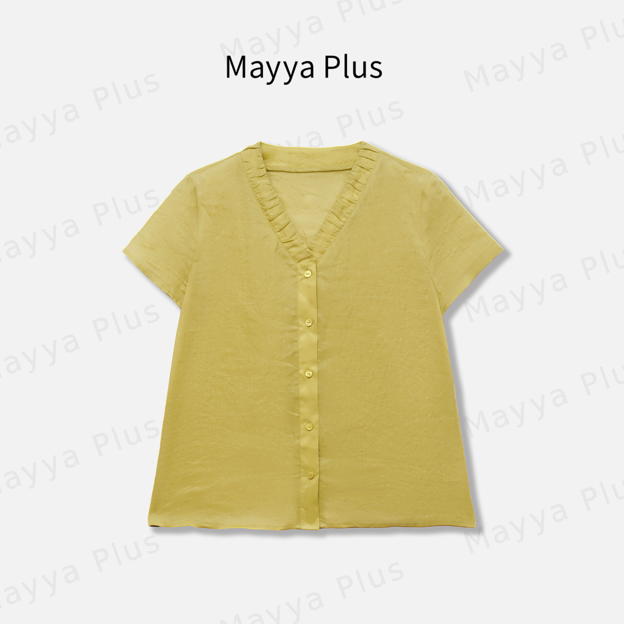 【麻间道】Mayya Plus麦芽定制高级感v领气质短袖衬衫上衣32528880