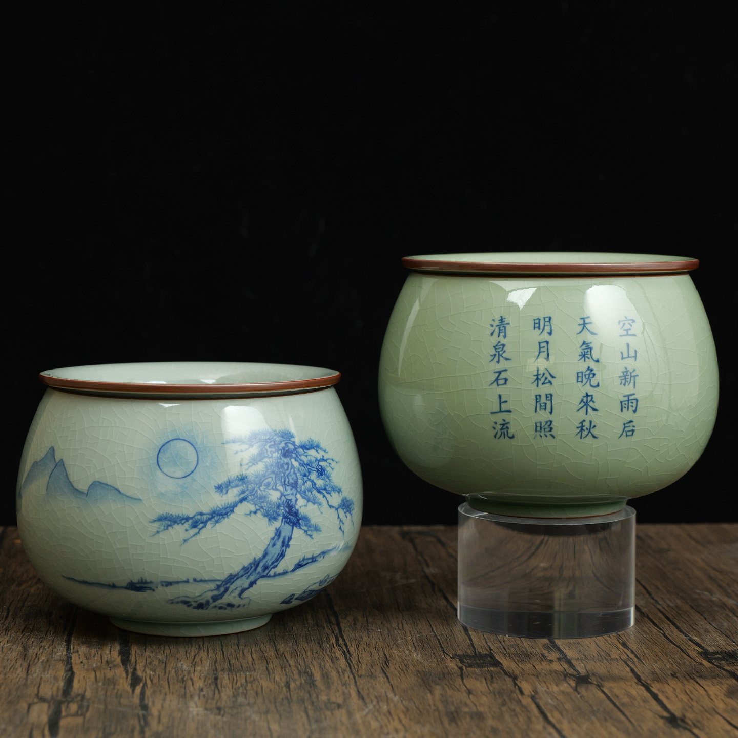 哥窑茶渣缸釉下彩言思艺高端茶具茶道器具杂物缸泡茶器具大容量