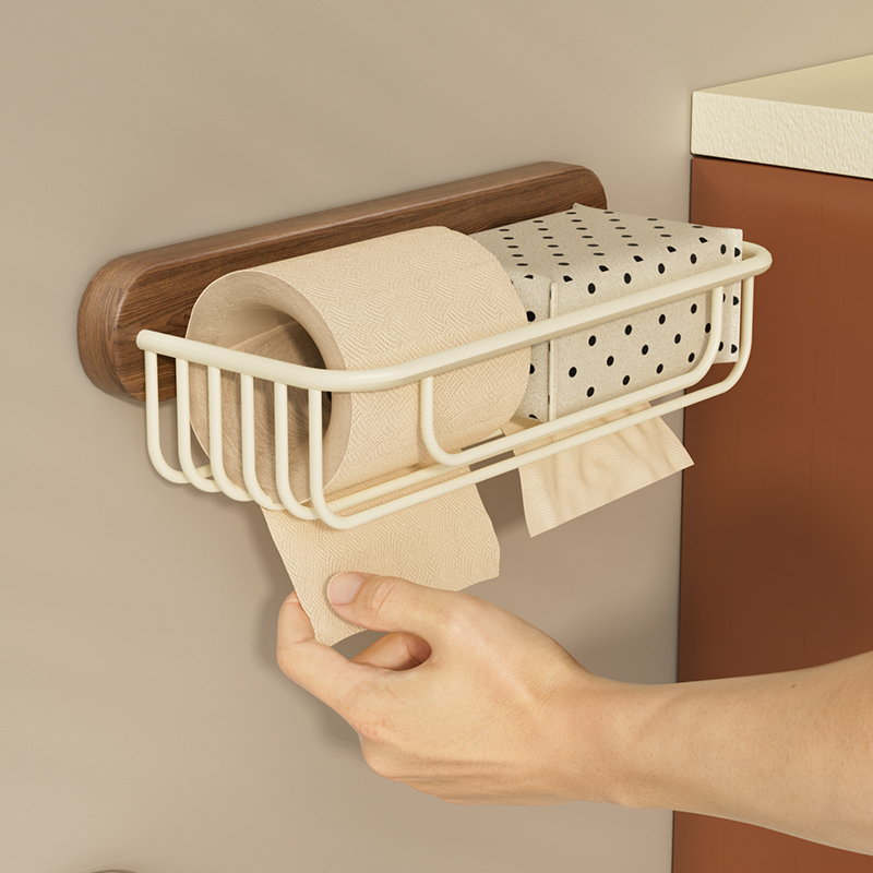 中古风胡桃木厕所纸巾盒卫生间卷纸厕纸盒免打孔壁挂卫生纸置物架